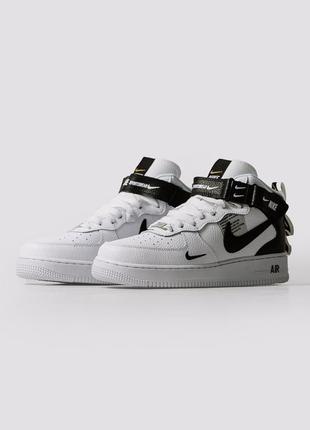 Чоловічі високі шкіряні кросівки nike air force 1 mid utility white#найк