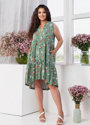 Натуральное платье штапель с воланами