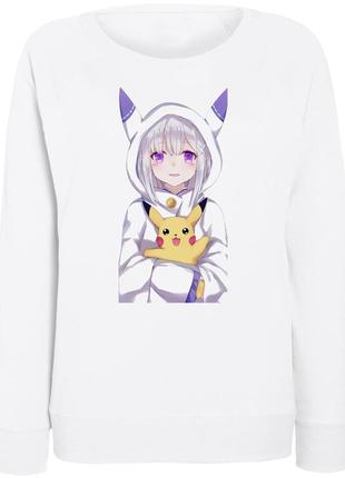 Женский свитшот emiliya "re:zero" pikachu (белый)