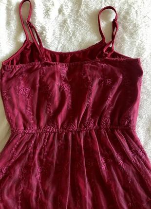 Шикарное коктельное гипюровое платье бордового цвета, xs-s2 фото