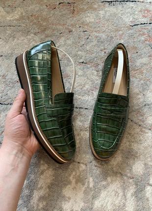 L. k. bennett shana green croc effect flats