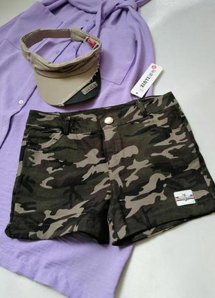 ⛔ джинсові шортики захисного кольору хакі принт мілітарі джинсовые шортики защитного цвета хаки пр