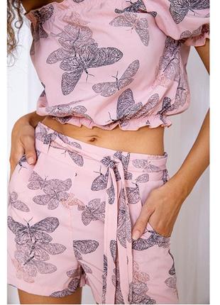 Комплект женский шорты и топ метелики рожевий 110082 фото