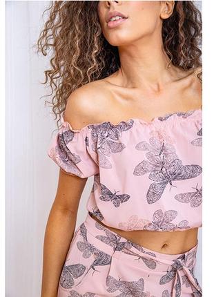 Комплект женский шорты и топ метелики рожевий 110083 фото