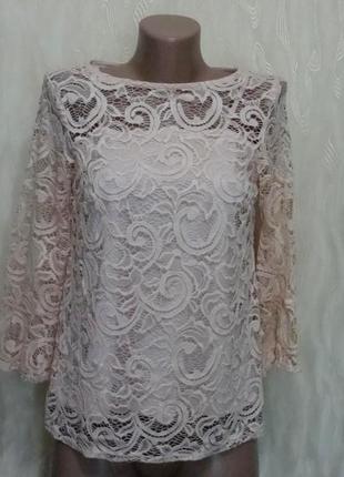 Ошатна ажурна / мереживна / гіпюрова блузка dorothy perkins кольору нюд / пудри