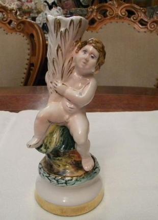 Антикварні статуетка свічник путті фарфор каподімонте італія1 фото