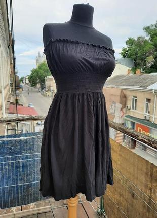 Сарафан на резинке платье черное талия приталенный легкий вискоза хлопок эластан без рукав нитка резинка3 фото