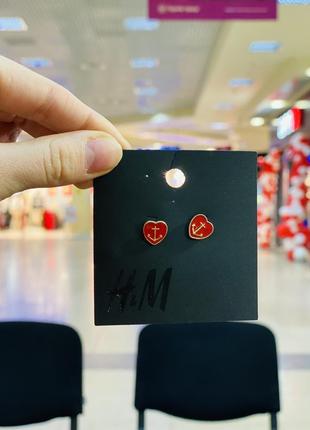 Сережки гвоздики з емаллю сердечка якорі