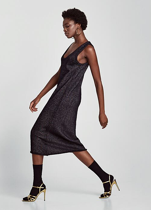 Чорне в'язане плаття сукня з люрексом zara