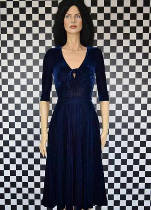 Сукня велюрова плюшева синя чудове плаття міді синє вінтажний стиль пінап collectif3 фото