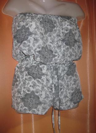 Удобные секси короткие шорты комбинезон на резинке 10uk papaya holiday км1147 белый принт бохо3 фото