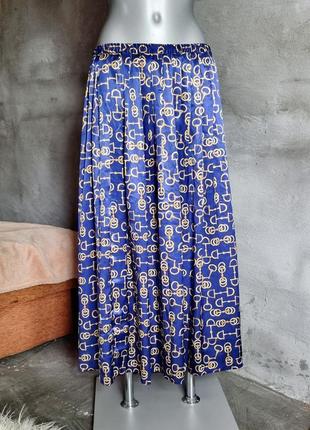 Довга спіднця плісе винтажная юбка плиссе из атласа атласная в стиле versace синяя макси в пол1 фото