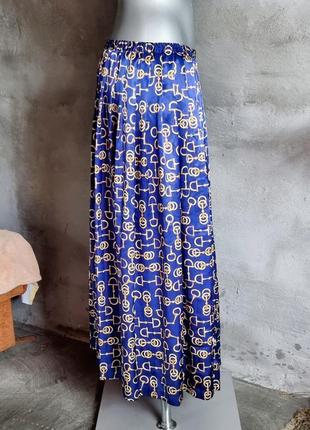 Довга спіднця плісе винтажная юбка плиссе из атласа атласная в стиле versace синяя макси в пол5 фото
