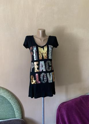 Майка туніка чорна з паетками  віскоза