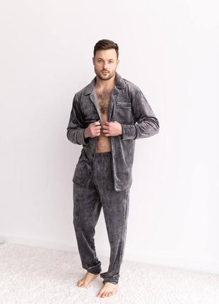 Чоловіча велюрова піжама «ґудзик» 🖤