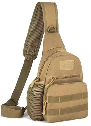 Мужская сумка тактическая через плечо хаки - размер сумки 35*20*12см, 3 кармана спереди и 1 кармашек боковой