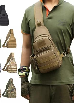 Мужская сумка тактическая через плечо хаки - размер сумки 35*20*12см, 3 кармана спереди и 1 кармашек боковой4 фото