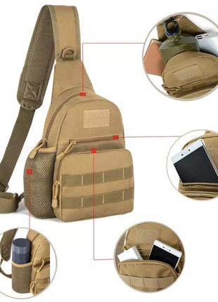 Мужская сумка тактическая через плечо хаки - размер сумки 35*20*12см, 3 кармана спереди и 1 кармашек боковой5 фото