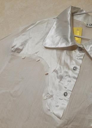 Красива блуза біла блузка жіноча літнє рукава короткі зі складанням оздоблення сітка черепашки5 фото