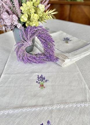 Кухонний рушник з вишивкою "лаванда" лляний