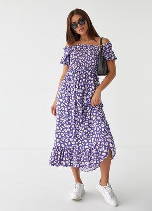 Женское длинное платье с эластичной талией и воланом esperi  4133 фиолетовый6 фото