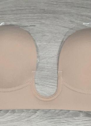 Невидимка бюст чашка b без спинки бежевый открытая спина бесшовный гладкий на липучке пушап  многоразовый бюстгальтер лифчик