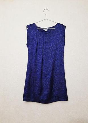 H&m красивое брендовое платье без рукавов женское чёрно-синее нарядное шёлковое на подкладке3 фото