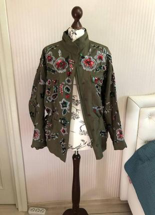 Лляна шикарна парку, курточка zara з паєтками
