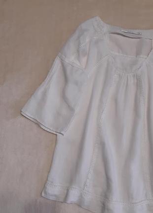 Біла лляна блузка льон короткий призібраний рукав  part two розмір 12/106 фото