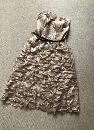 Шелк 100% красивенное платье бежевое золото1 фото