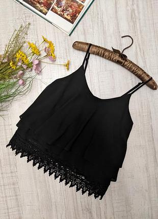 Шикарний чорний топ блуза з прошвою жіноча