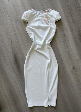 Белое платье мили до колен футляр с разрезом zara5 фото