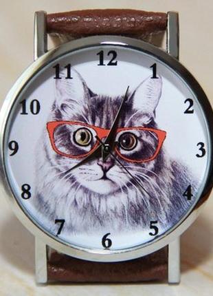Наручний годинник кіт в окулярах. наручний годинник кіт. жіночі годинники.