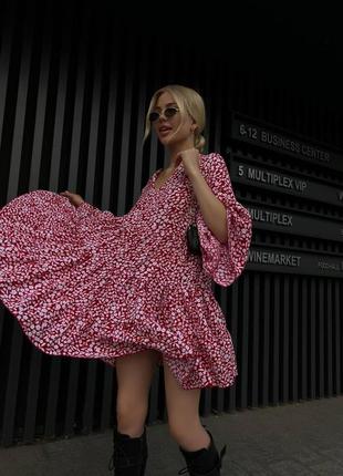 Легке повітряне сукні приємно ва-трапеція з воланами в квіти універсал3 фото