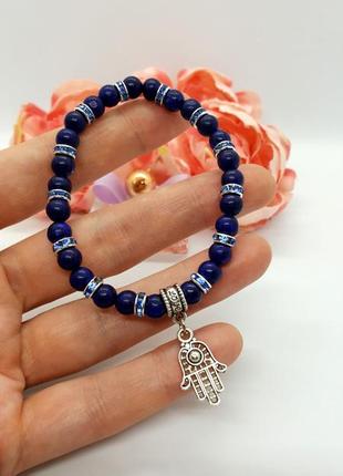🔺💙✨стильный браслет с подвеской "рука хамса" натуральный камень6 фото