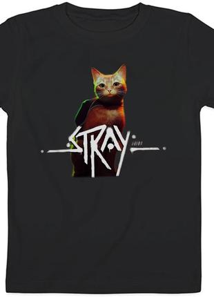 Детская футболка "stray" cat & logo (черная)