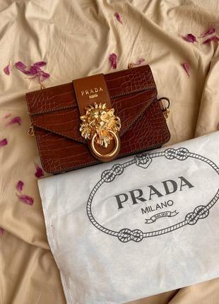 Жіноча коричнева  сумка сумочка в стилі prada lion brown
