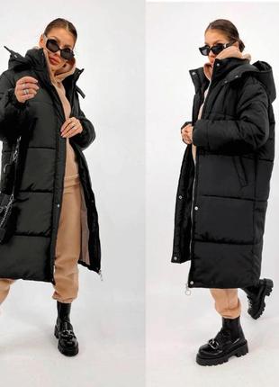 До -20!!!куртка пуховик пальто с капюшоном чёрный длинный теплый зима осень оверсайз шоколад коричневый мокко3 фото