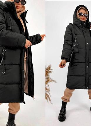 До -20!!!куртка пуховик пальто с капюшоном чёрный длинный теплый зима осень оверсайз шоколад коричневый мокко5 фото