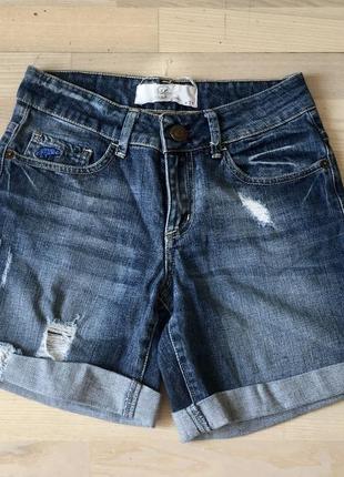 Gals&guys джинсовые шорты темно-синее с подкатами высокая посадка талия zara w24 hollister
