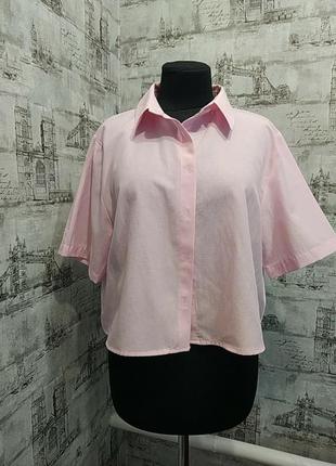 Рожева рубашка з коротким рукавом, коротенька, легка, стильна та гарна