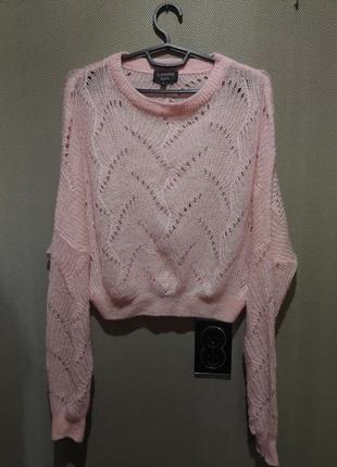 Ніжний рожевий вкорочений светрик/джемпер павутинка