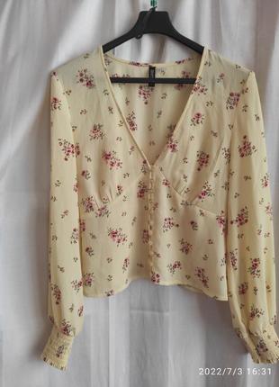 Жіноча сорочка, блузка в карсетном стилі, в квітковий принт фірми h&m красивого жовтого кольору.