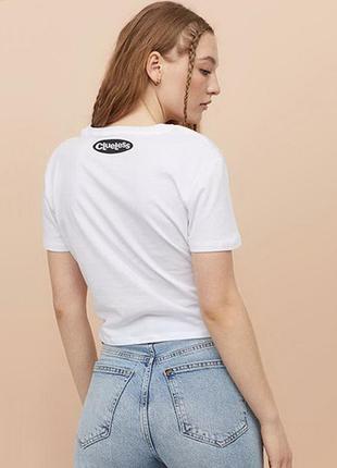 Біла легка літня футболка з принтом h&m, бавовна 100%5 фото