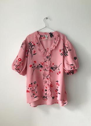 Блуза в квітковий принт з рукавами-буфами river island ніжно-рожева блузка з пишними рукавами4 фото