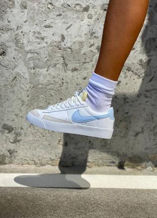 Жіночі кеди nike blazer low blue шкіряні 👟✅✅✅8 фото