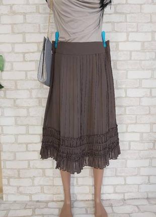 Новая юбка миди со 100 % шелка с имитацией плиссе в коричневом цвете, размер л-хл