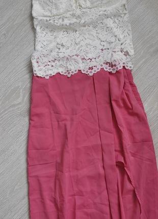 Длинная юбка в пол, макси с глубоким разрезом розовая
