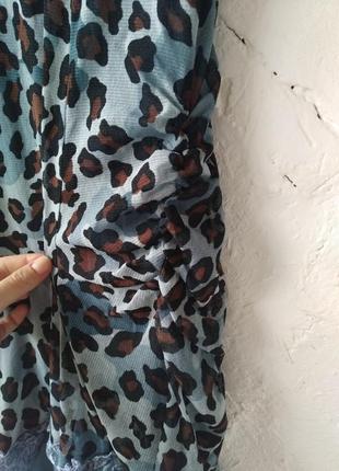 Сукня міді в леопардовий принт мереживо сіточка6 фото