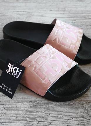 Шлепанцы женские кожаные richi black military розовые
